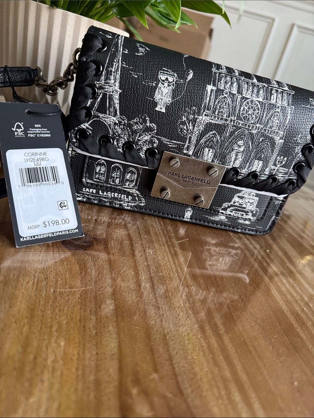 Karl Lagerfeld Black & White Paris Sketch Shoulder Bag